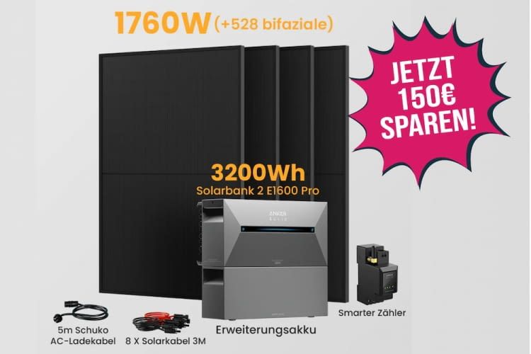 Top-Deal! Bei powerness gibt es aktuell ein Balkonkraftwerk Set mit 3,2 kWh Anker Speicher extrem günstig